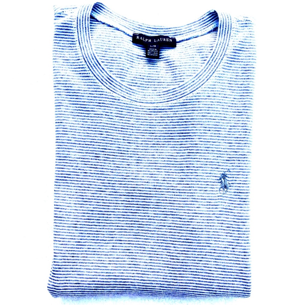 Ralph Lauren fitted striped tee shirt top blouse stretchy crew neck polo white - Picture 3 of 8